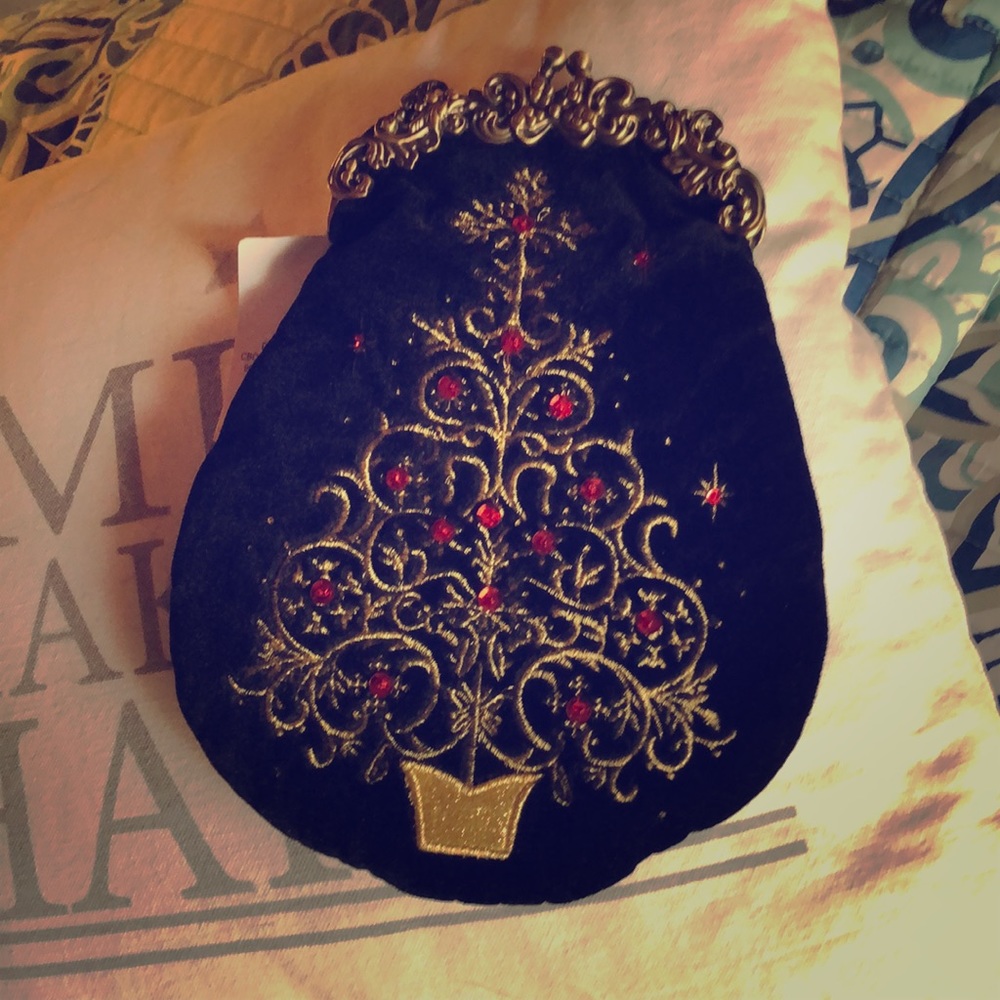 Cute black velvet bag with Christmas tree design